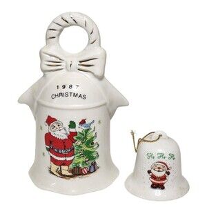 Christmas Bells 1987 Russ Berrie and Ornament Porcelain Vintage Holiday